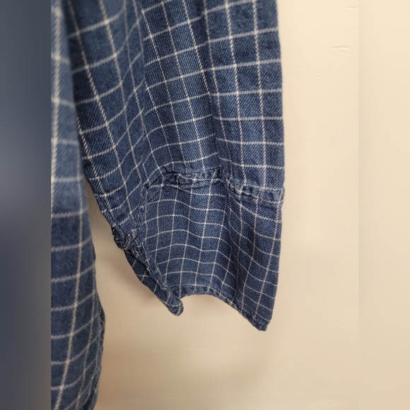 Zara Trafaluc Lightweight Denimwear M Long Sleeve Blue White Checkered Gingham - Picture 3 of 6